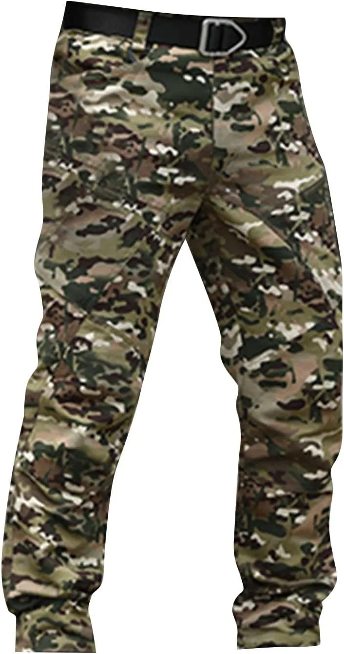 Mens Tactical Waterproof Pants Relaxed Fit Work Hiking Multi Pockets Flex Camo Cargo Trousers