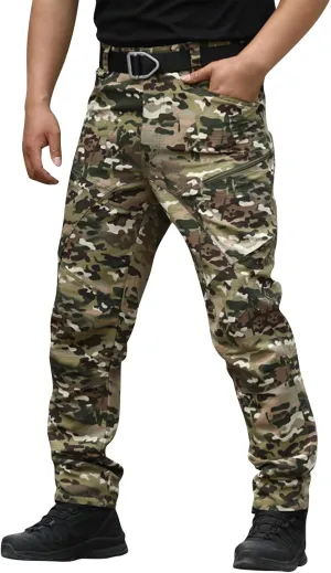 Mens Tactical Waterproof Pants Relaxed Fit Work Hiking Multi Pockets Flex Camo Cargo Trousers