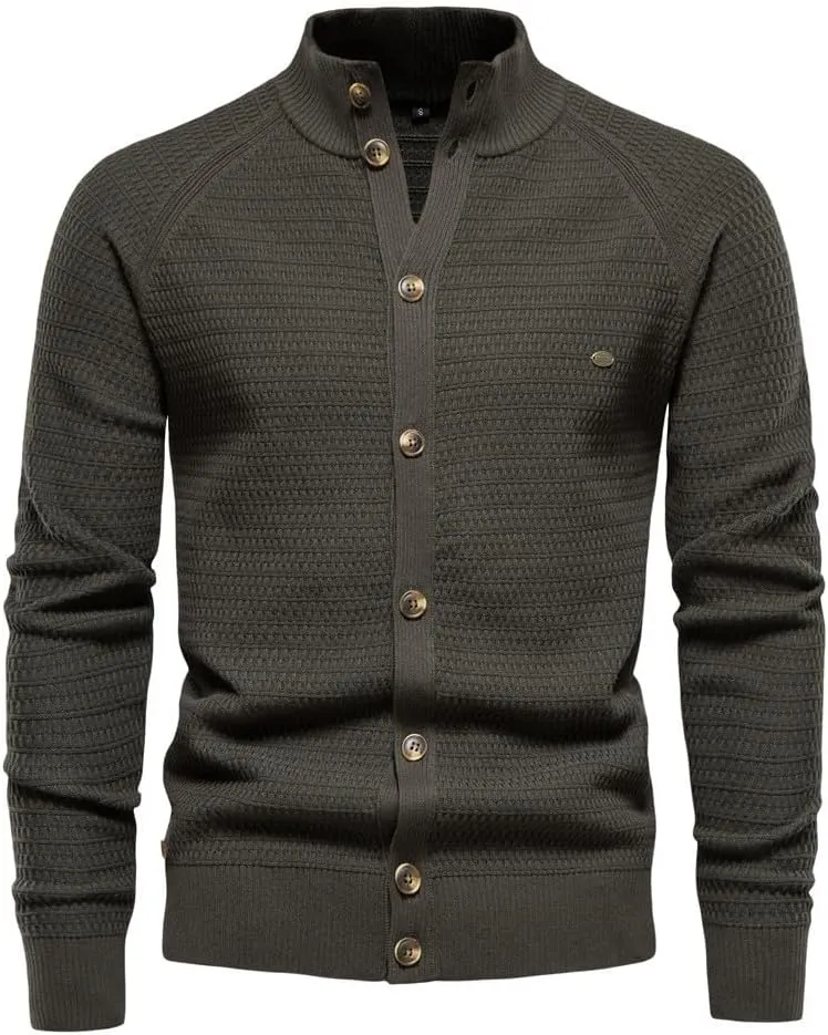 Men's Ugly Sweater Fashion Button Down Slim Fit Stand Collar Long Sleeves Knit Cardigan Shirt Jacket Blouse Tops