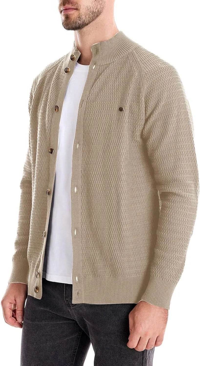 Men's Ugly Sweater Fashion Button Down Slim Fit Stand Collar Long Sleeves Knit Cardigan Shirt Jacket Blouse Tops