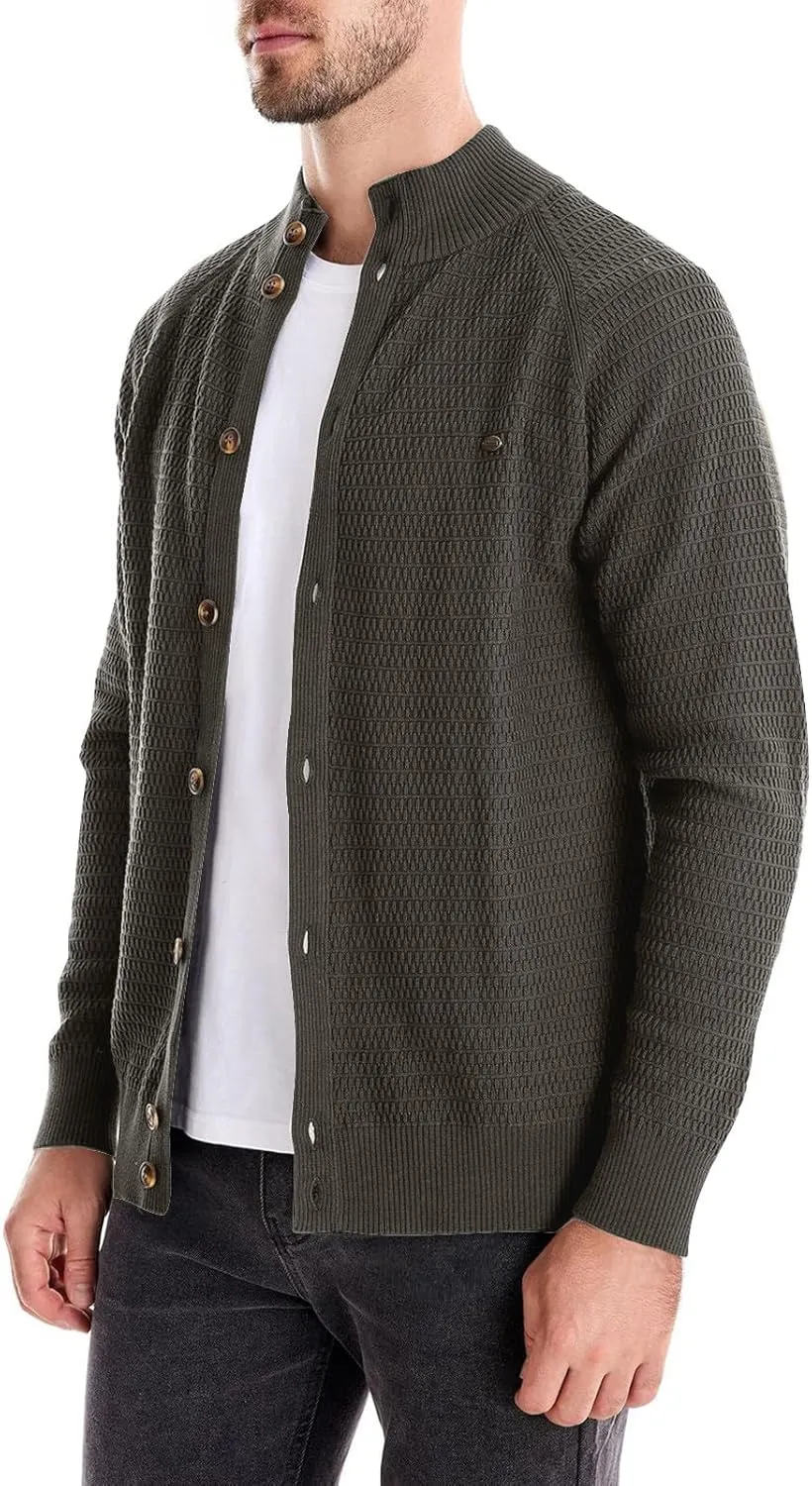 Men's Ugly Sweater Fashion Button Down Slim Fit Stand Collar Long Sleeves Knit Cardigan Shirt Jacket Blouse Tops