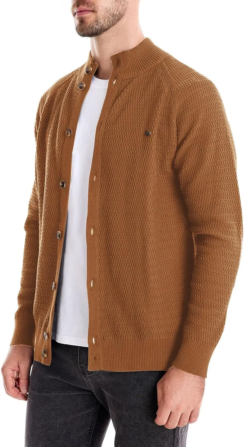 Men's Ugly Sweater Fashion Button Down Slim Fit Stand Collar Long Sleeves Knit Cardigan Shirt Jacket Blouse Tops