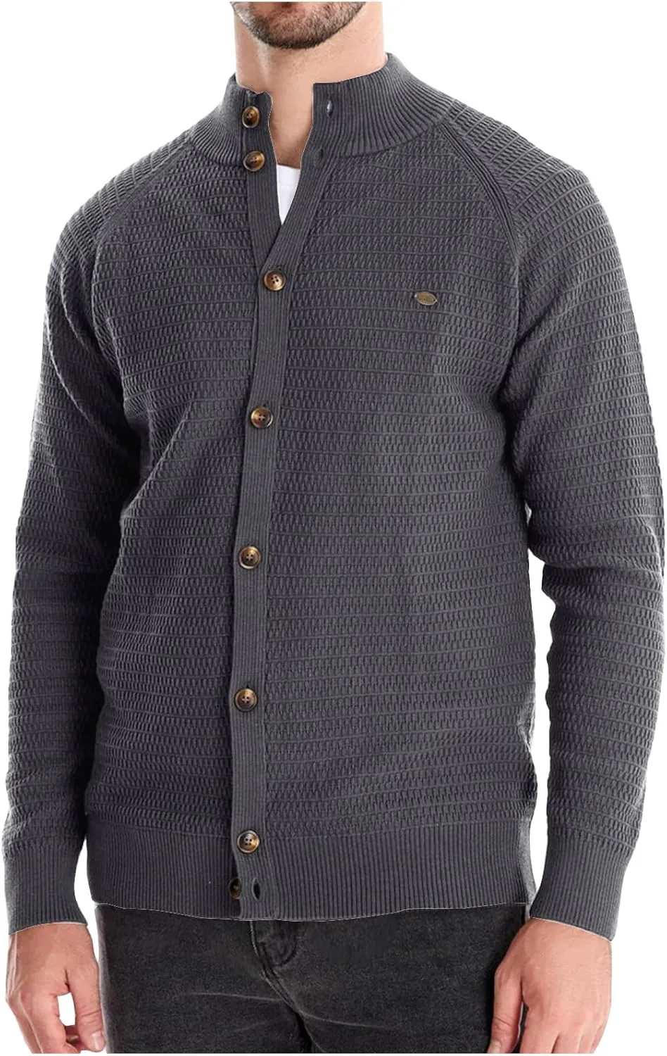 Men's Ugly Sweater Fashion Button Down Slim Fit Stand Collar Long Sleeves Knit Cardigan Shirt Jacket Blouse Tops