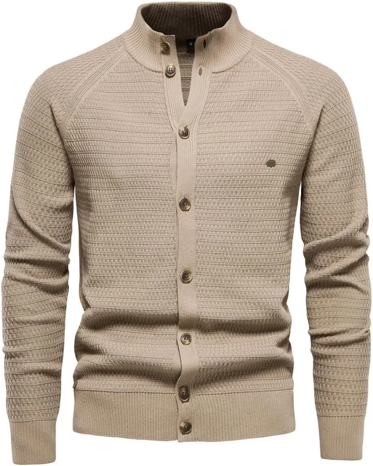 Men's Ugly Sweater Fashion Button Down Slim Fit Stand Collar Long Sleeves Knit Cardigan Shirt Jacket Blouse Tops