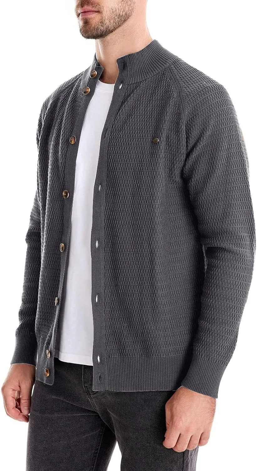 Men's Ugly Sweater Fashion Button Down Slim Fit Stand Collar Long Sleeves Knit Cardigan Shirt Jacket Blouse Tops