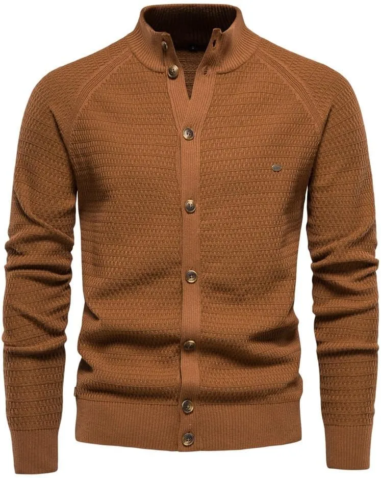 Men's Ugly Sweater Fashion Button Down Slim Fit Stand Collar Long Sleeves Knit Cardigan Shirt Jacket Blouse Tops