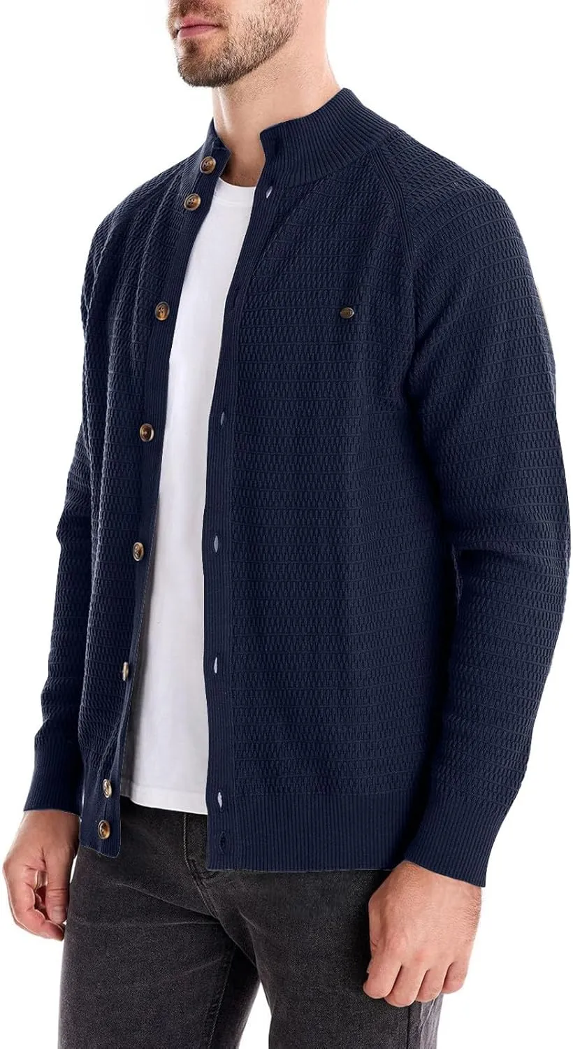 Men's Ugly Sweater Fashion Button Down Slim Fit Stand Collar Long Sleeves Knit Cardigan Shirt Jacket Blouse Tops