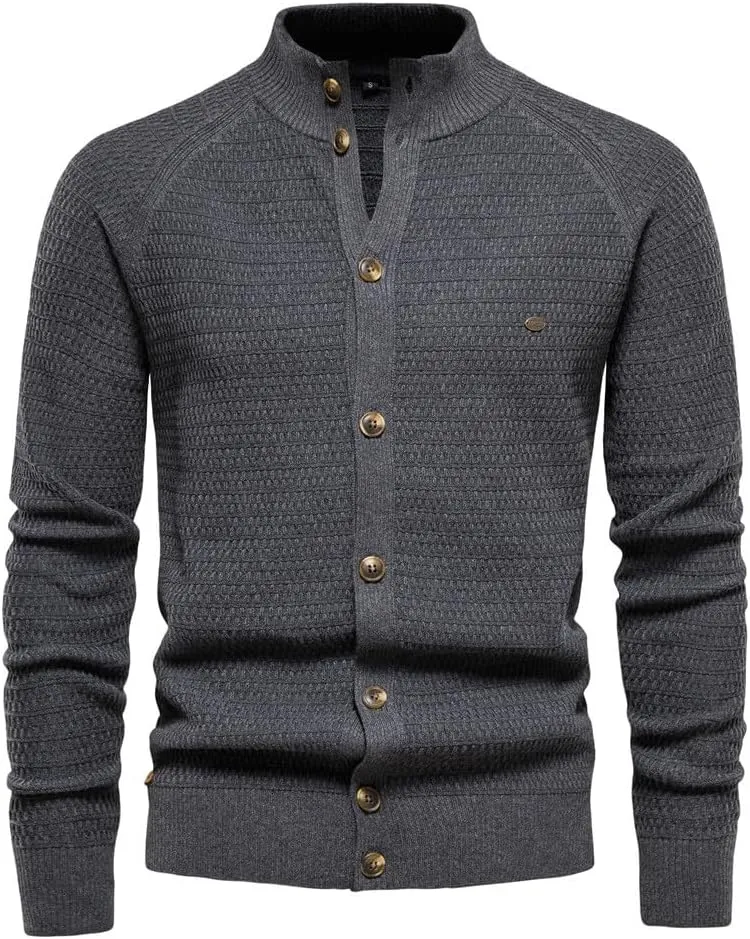 Men's Ugly Sweater Fashion Button Down Slim Fit Stand Collar Long Sleeves Knit Cardigan Shirt Jacket Blouse Tops