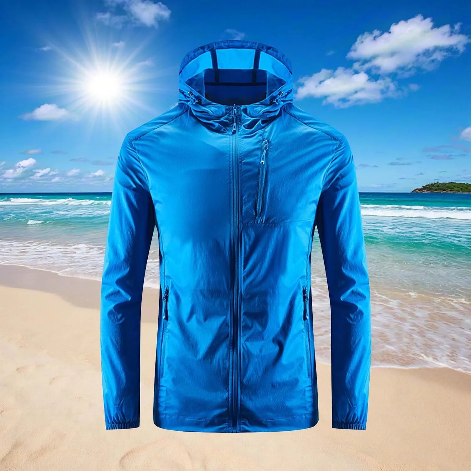 Mens UPF 50  Sun Protection Jacket Summer Quick Dry Lightweight UV Sun Shirts Outdoor Hiking Fishing Full Zip Hoodie