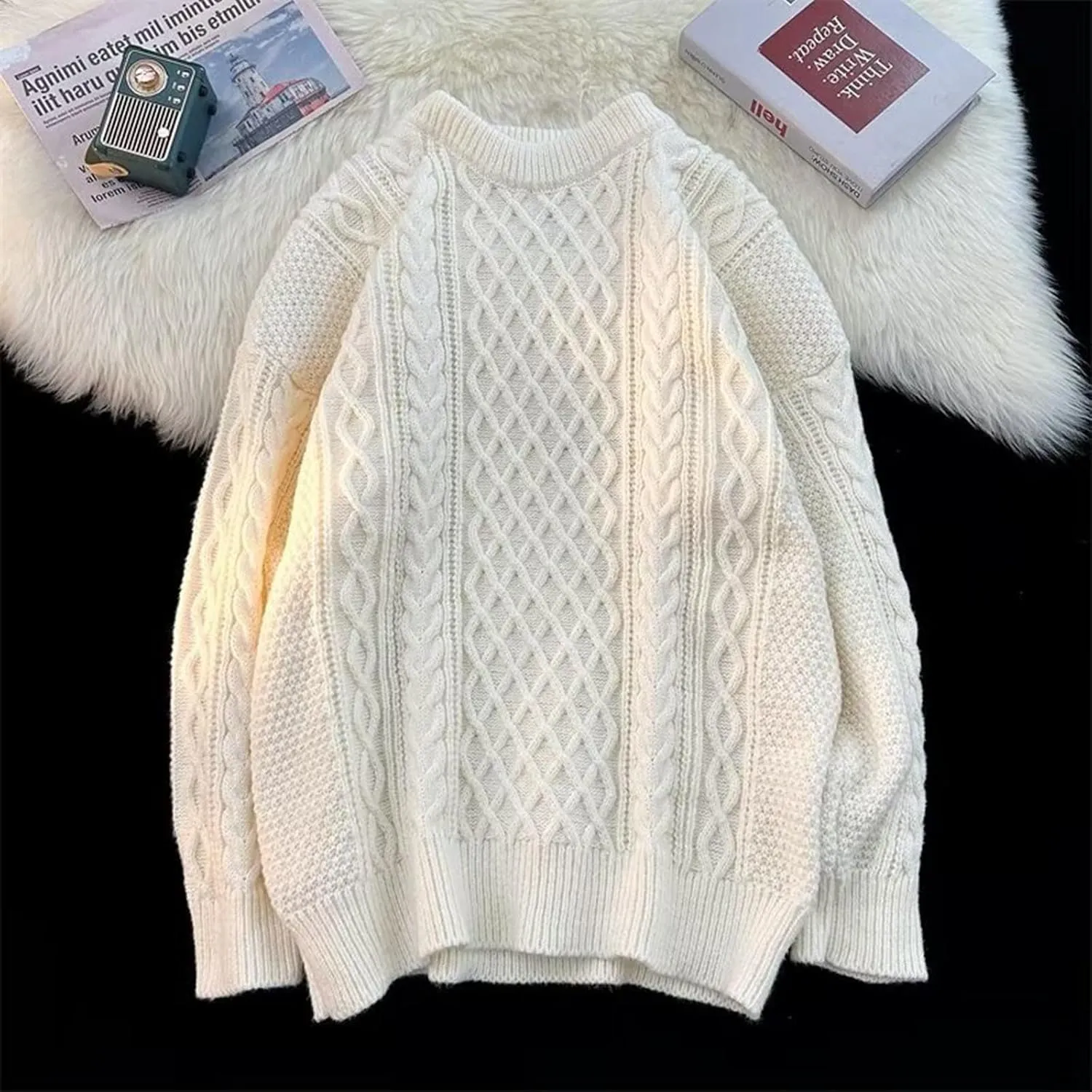 Mens v Neck Sweaters Long Sleeve Male Autumn and Spring Round Neck Sweater Knitwear Mens Pullover Sweaters Dressy