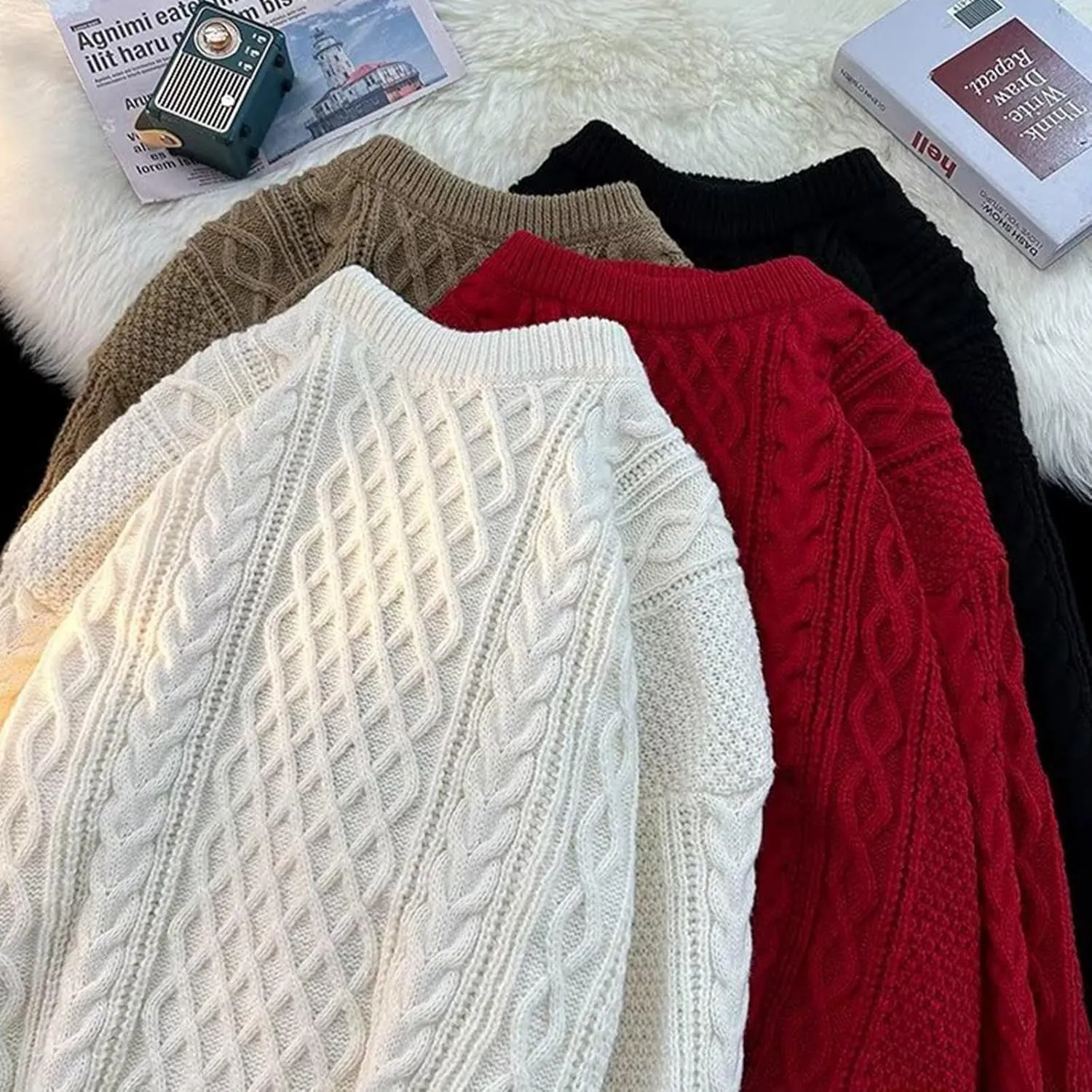 Mens v Neck Sweaters Long Sleeve Male Autumn and Spring Round Neck Sweater Knitwear Mens Pullover Sweaters Dressy