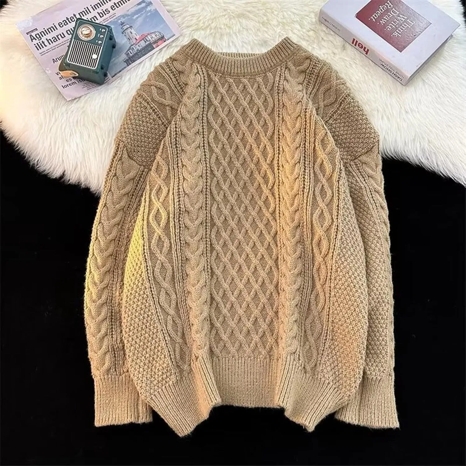 Mens v Neck Sweaters Long Sleeve Male Autumn and Spring Round Neck Sweater Knitwear Mens Pullover Sweaters Dressy