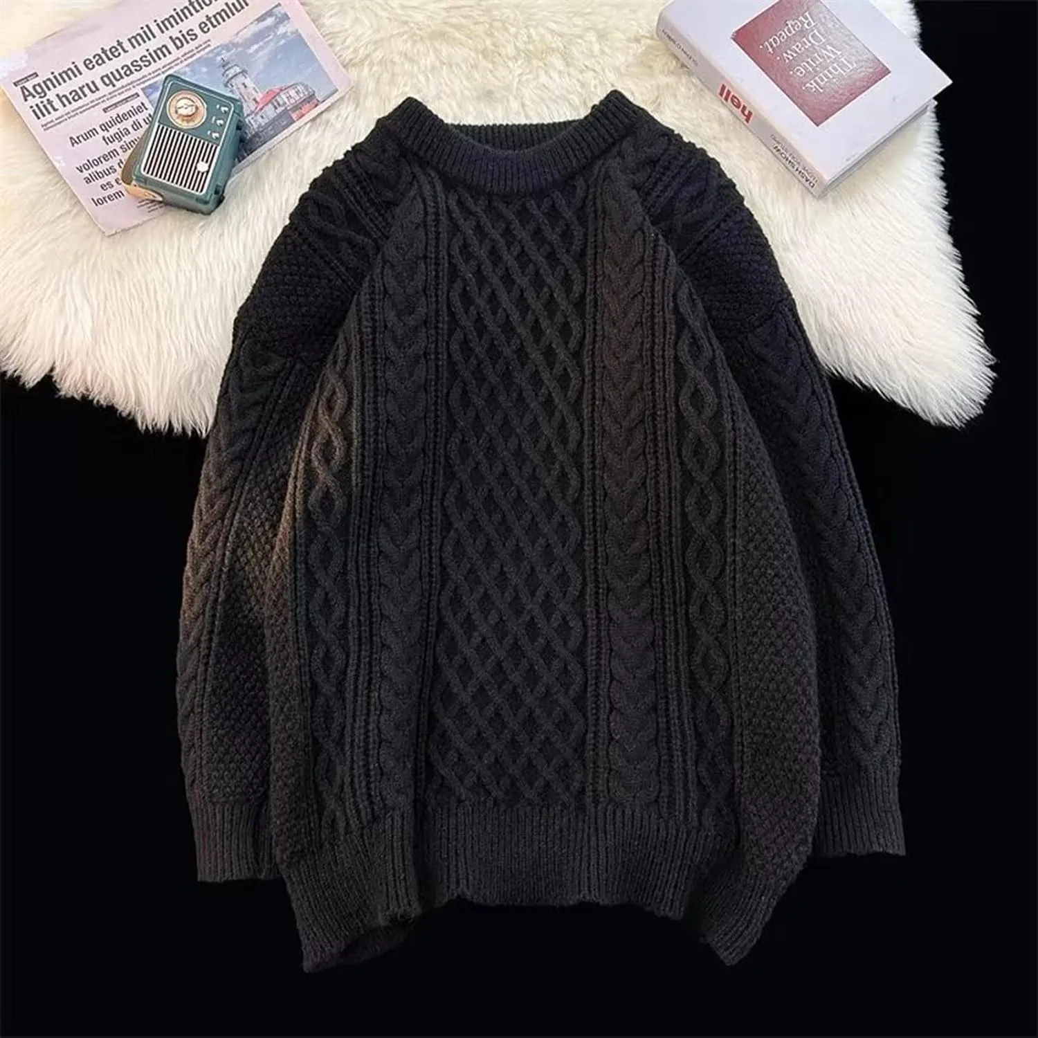 Mens v Neck Sweaters Long Sleeve Male Autumn and Spring Round Neck Sweater Knitwear Mens Pullover Sweaters Dressy