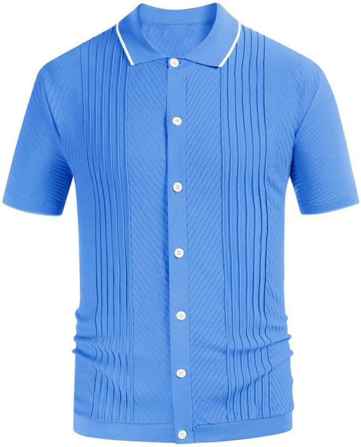 Mens Vintage Striped Polo Shirts Short Sleeve Stripes Button Down Polo Cardigans