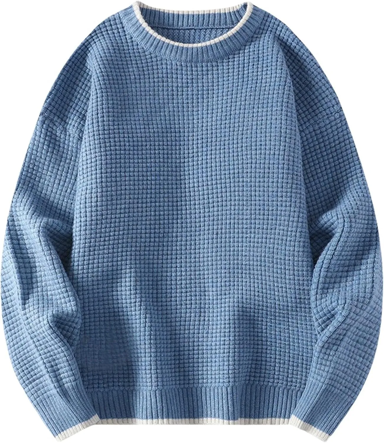 Mens Waffle Knitted Sweaters Drop Shoulder Long Sleeve Crew Neck Fall Sweaters Fall Casual Fashion Baggy Pullovers