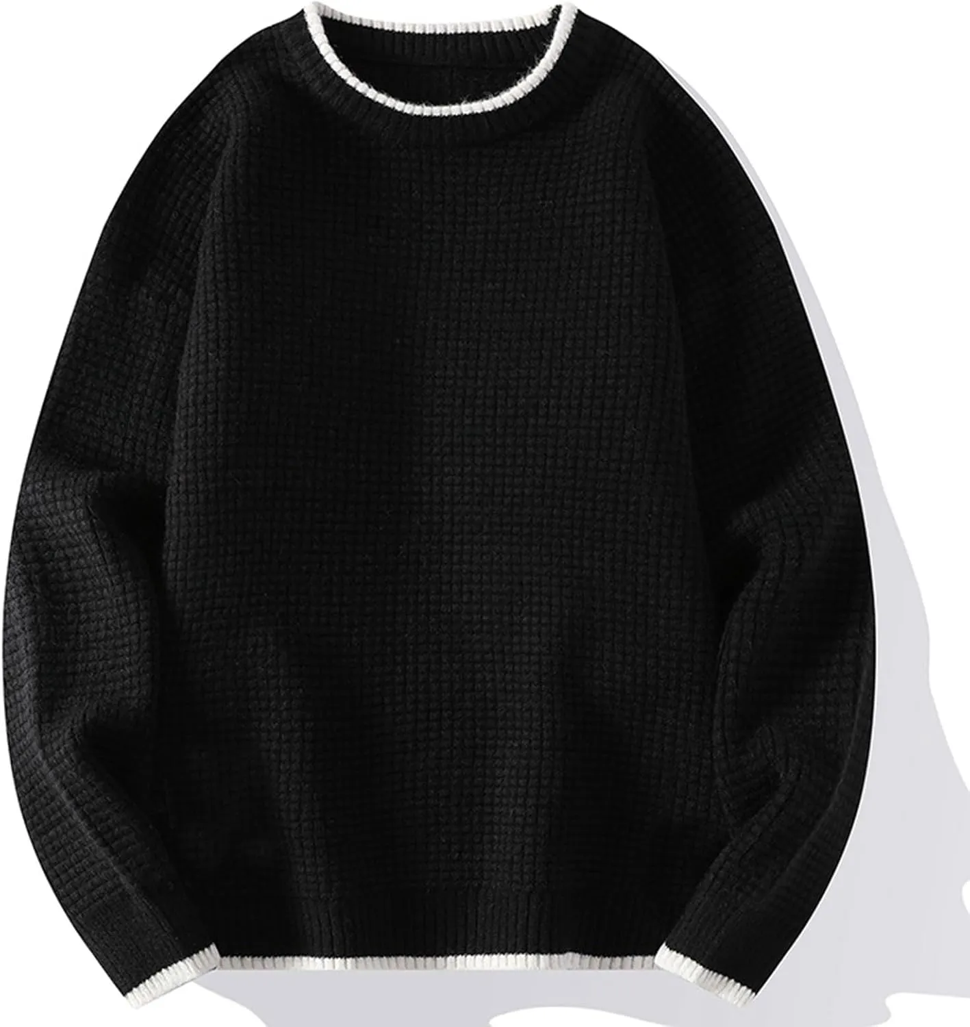 Mens Waffle Knitted Sweaters Drop Shoulder Long Sleeve Crew Neck Fall Sweaters Fall Casual Fashion Baggy Pullovers