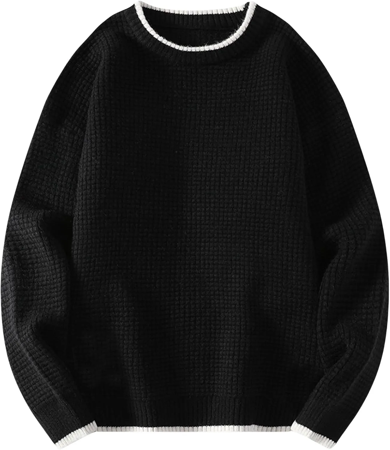 Mens Waffle Knitted Sweaters Drop Shoulder Long Sleeve Crew Neck Fall Sweaters Fall Casual Fashion Baggy Pullovers