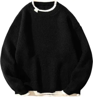 Mens Waffle Knitted Sweaters Drop Shoulder Long Sleeve Crew Neck Fall Sweaters Fall Casual Fashion Baggy Pullovers