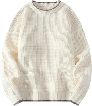 Mens Waffle Knitted Sweaters Drop Shoulder Long Sleeve Crew Neck Fall Sweaters Fall Casual Fashion Baggy Pullovers