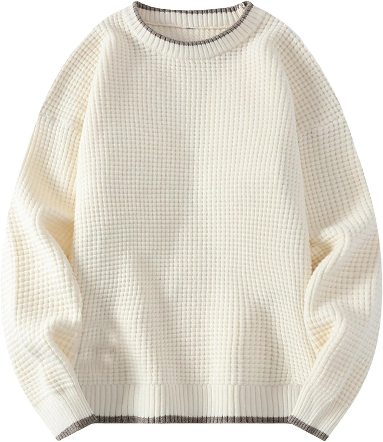 Mens Waffle Knitted Sweaters Drop Shoulder Long Sleeve Crew Neck Fall Sweaters Fall Casual Fashion Baggy Pullovers