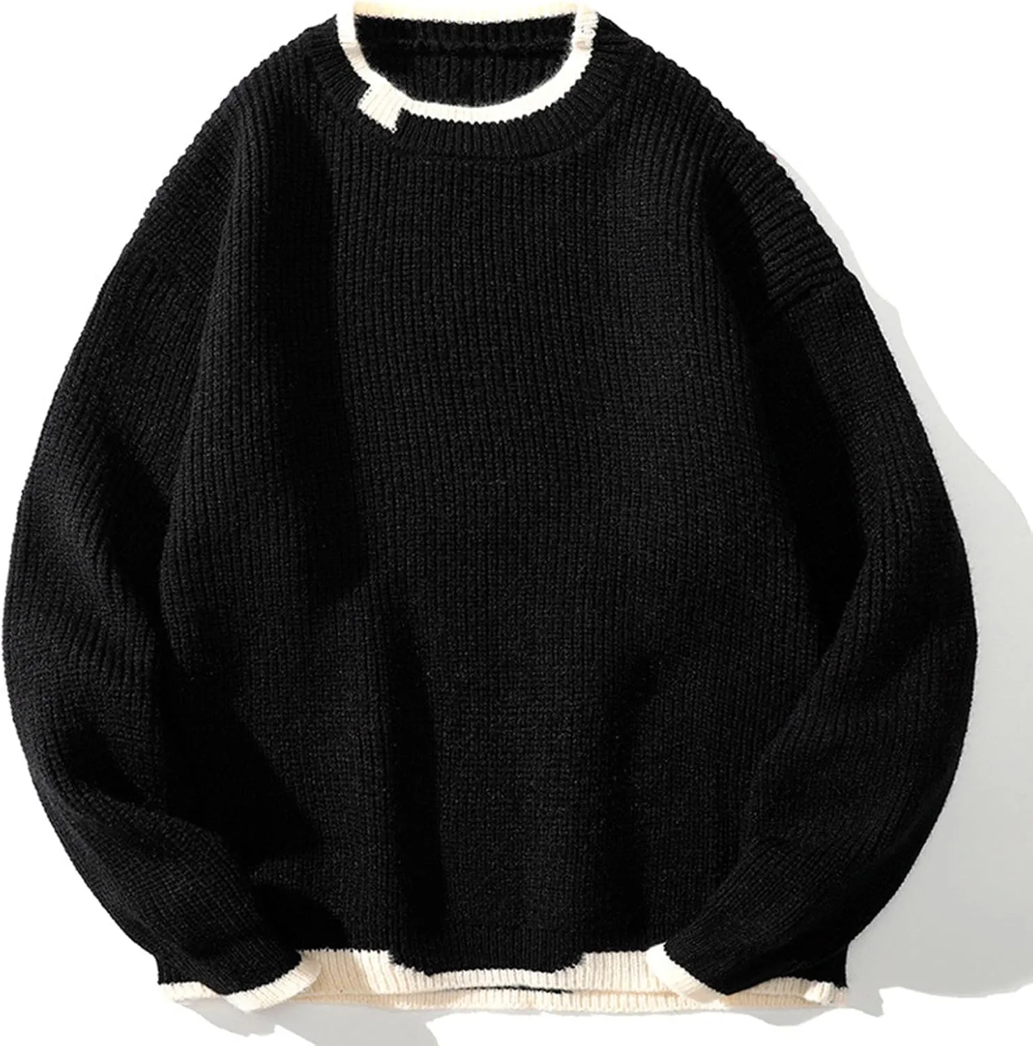 Mens Waffle Knitted Sweaters Drop Shoulder Long Sleeve Crew Neck Fall Sweaters Fall Casual Fashion Baggy Pullovers