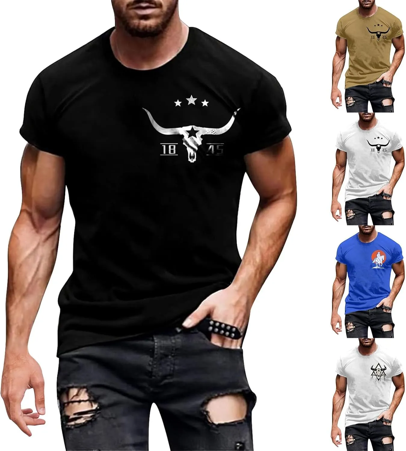 Mens Western Aztec T Shirts Vintage Graphic Tee Summer Short Sleeve Cowboy Shirts Lightweight Casual Crewneck Tops