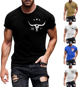 Mens Western Aztec T Shirts Vintage Graphic Tee Summer Short Sleeve Cowboy Shirts Lightweight Casual Crewneck Tops
