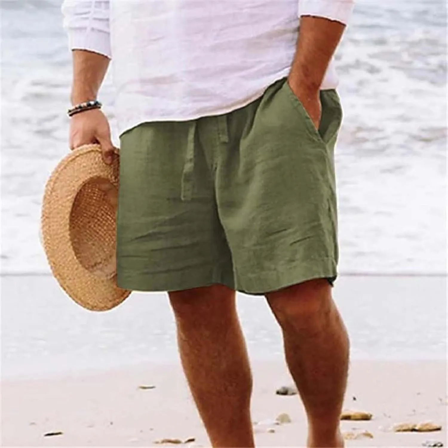 Mens White Summer Linen Shorts Shorts Beach Shorts Casual Cotton Linen Shorts Mens White Summer Linen Shorts Mens