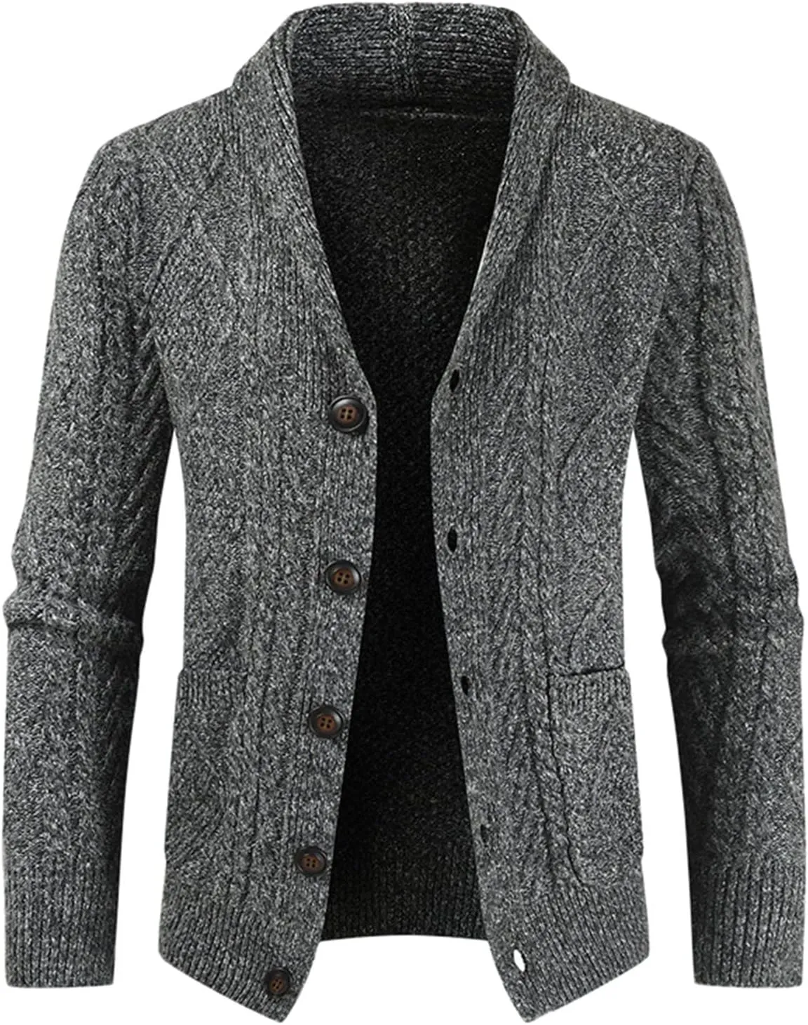 Men's Wool Blend Shawl Collar Cardigan Sweater Casual Cable Knit Button Down Cardigan Chunky Ribbed Sweaters