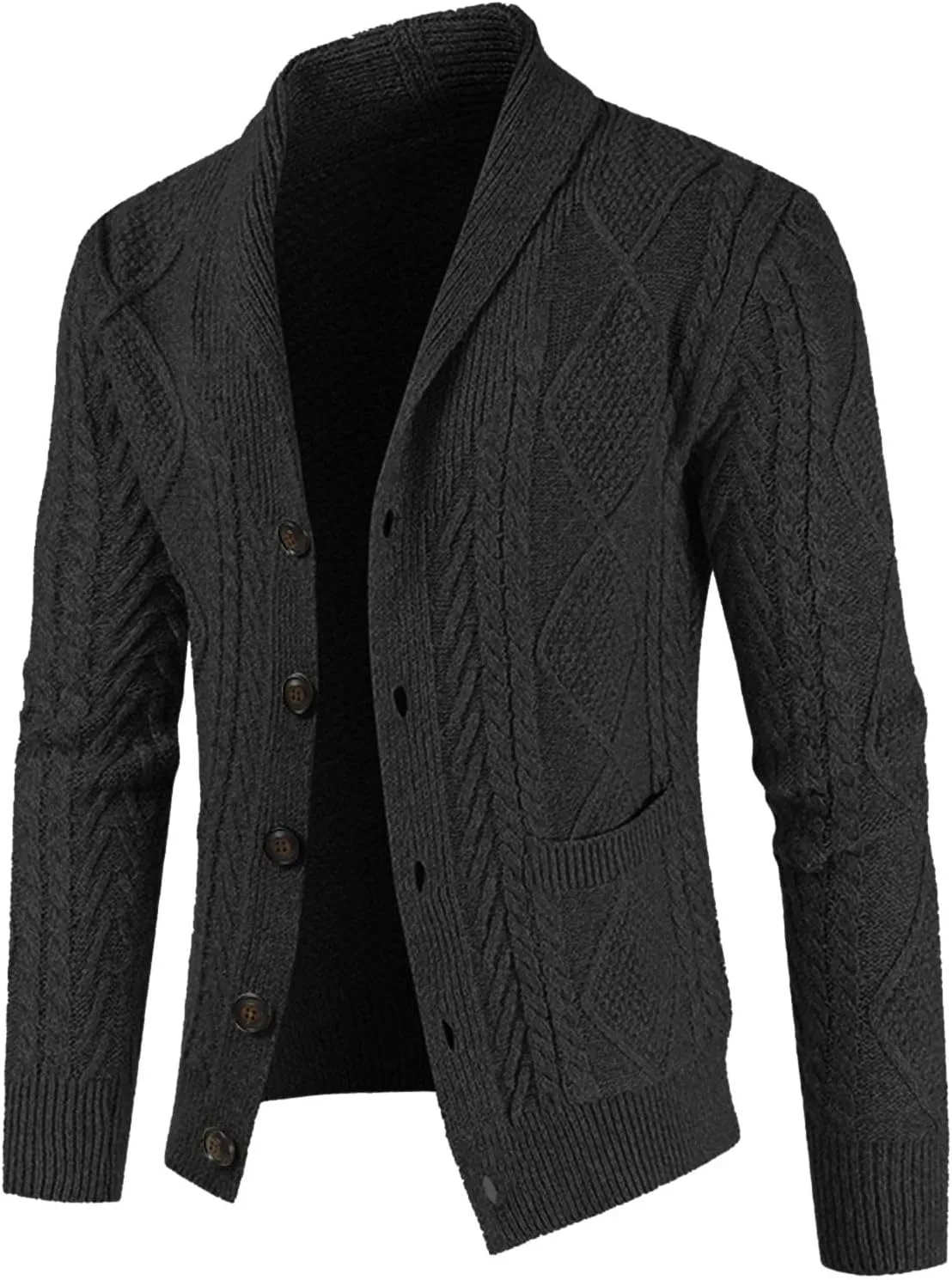 Men's Wool Blend Shawl Collar Cardigan Sweater Casual Cable Knit Button Down Cardigan Chunky Ribbed Sweaters