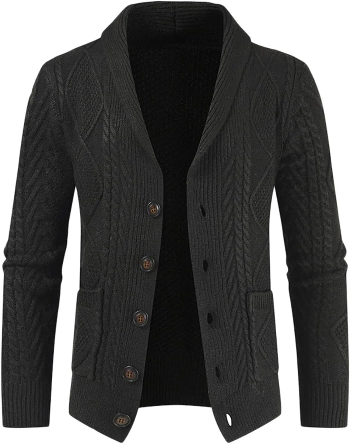Men's Wool Blend Shawl Collar Cardigan Sweater Casual Cable Knit Button Down Cardigan Chunky Ribbed Sweaters