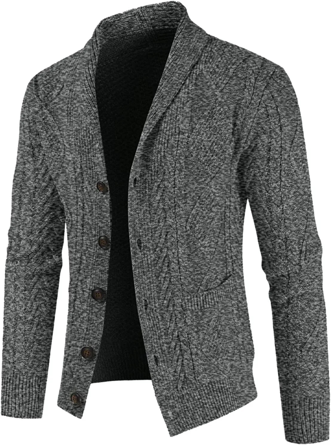 Men's Wool Blend Shawl Collar Cardigan Sweater Casual Cable Knit Button Down Cardigan Chunky Ribbed Sweaters