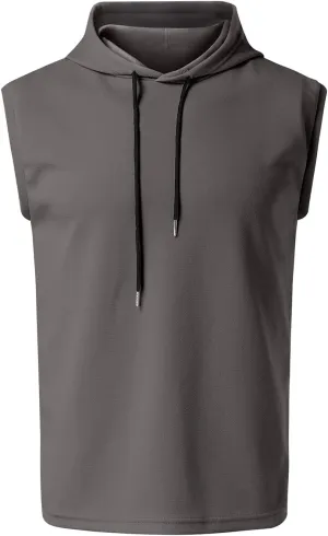 Men's Workout Hooded Tank Tops Summer Quick Dry Sleeveless Muscle Cut Off Shirts Bodybuilding Gym Athletic Vests Tee