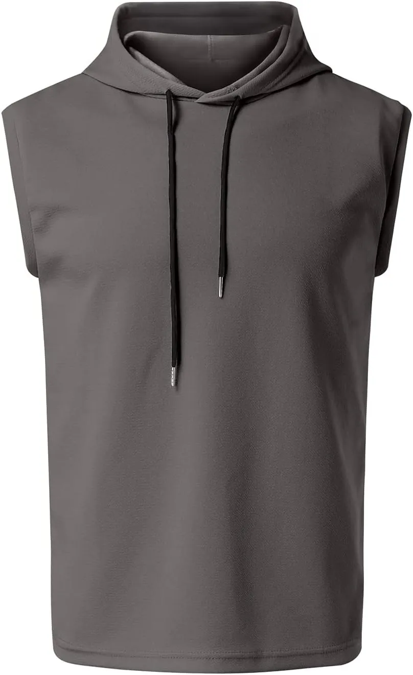 Men's Workout Hooded Tank Tops Summer Quick Dry Sleeveless Muscle Cut Off Shirts Bodybuilding Gym Athletic Vests Tee