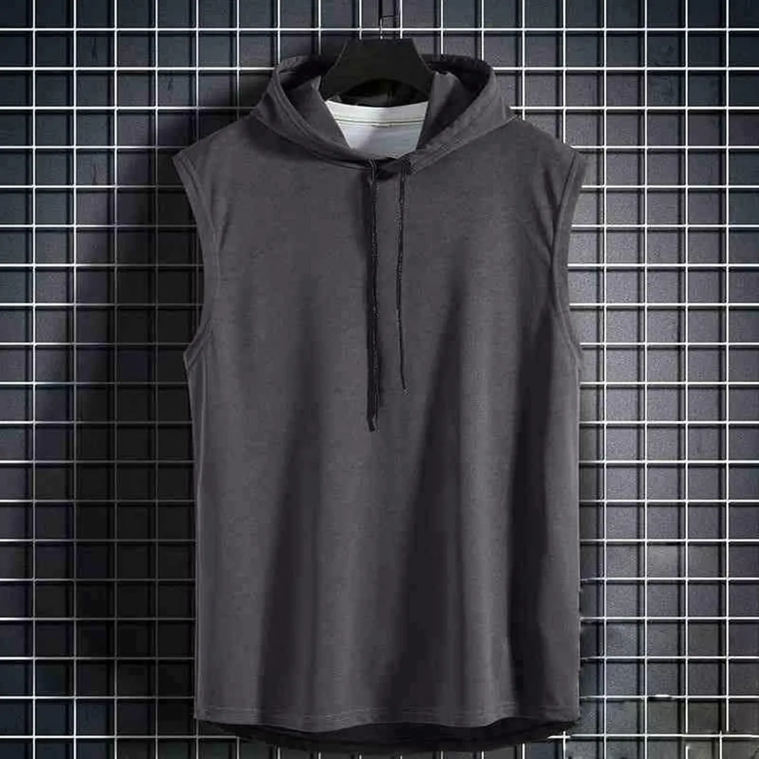 Men's Workout Hooded Tank Tops Summer Quick Dry Sleeveless Muscle Cut Off Shirts Bodybuilding Gym Athletic Vests Tee