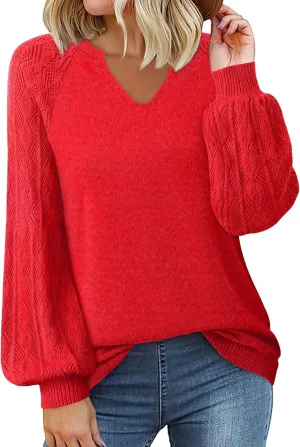 Messic Womens Pullover Sweaters 2024 Casual Long Sleeve V Neck Loose Knit Tops