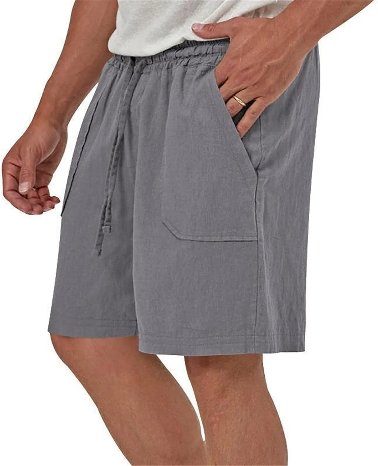 Muscularfit Cargo Shorts for Men Relaxed Fit Shorts with Pockets Summer Fashion Linen Cotton Shorts Stretch Athletic Shorts