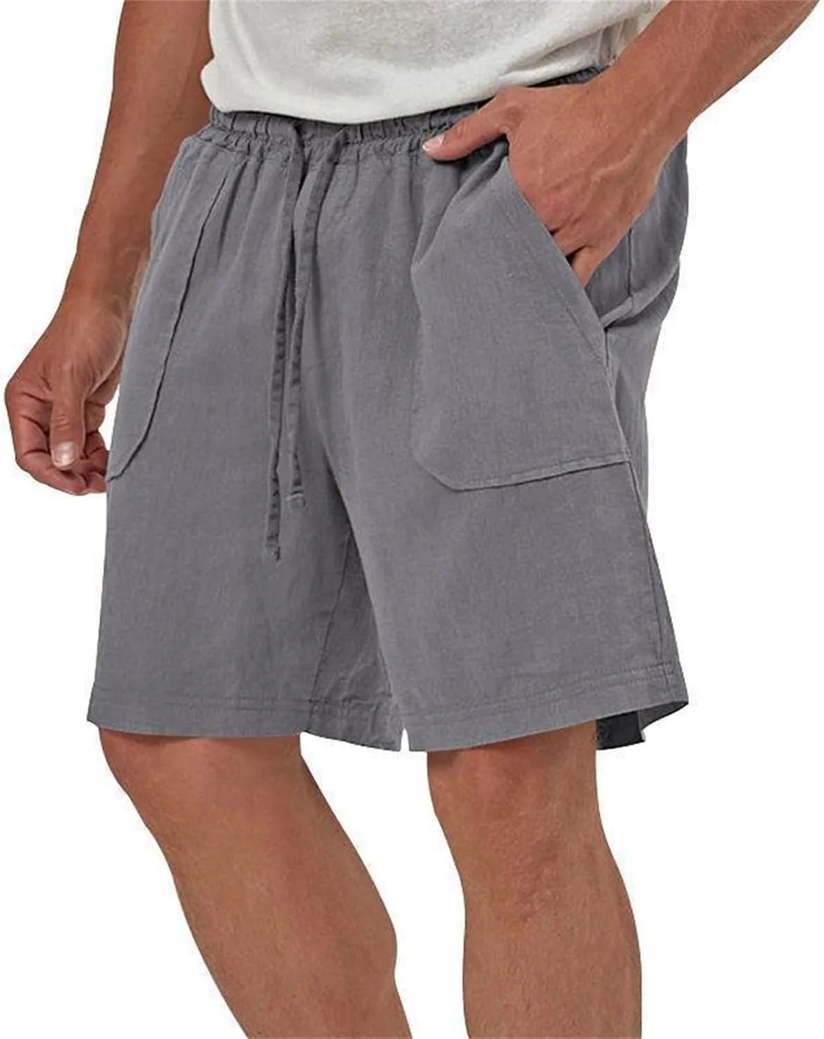 Muscularfit Cargo Shorts for Men Relaxed Fit Shorts with Pockets Summer Fashion Linen Cotton Shorts Stretch Athletic Shorts