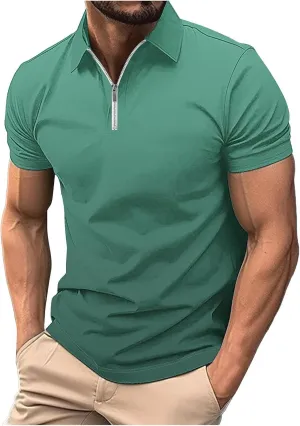 Muscularfit Mens Henley Shirts Short Sleeve Quarter Zipper Polo Shirt Summer Casual Loose Athletic Gym Workout Tee Tops 2024