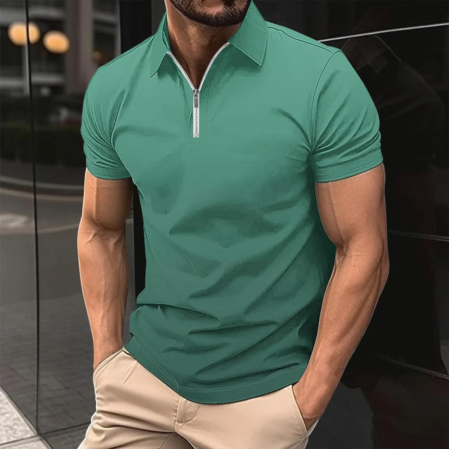 Muscularfit Mens Henley Shirts Short Sleeve Quarter Zipper Polo Shirt Summer Casual Loose Athletic Gym Workout Tee Tops 2024