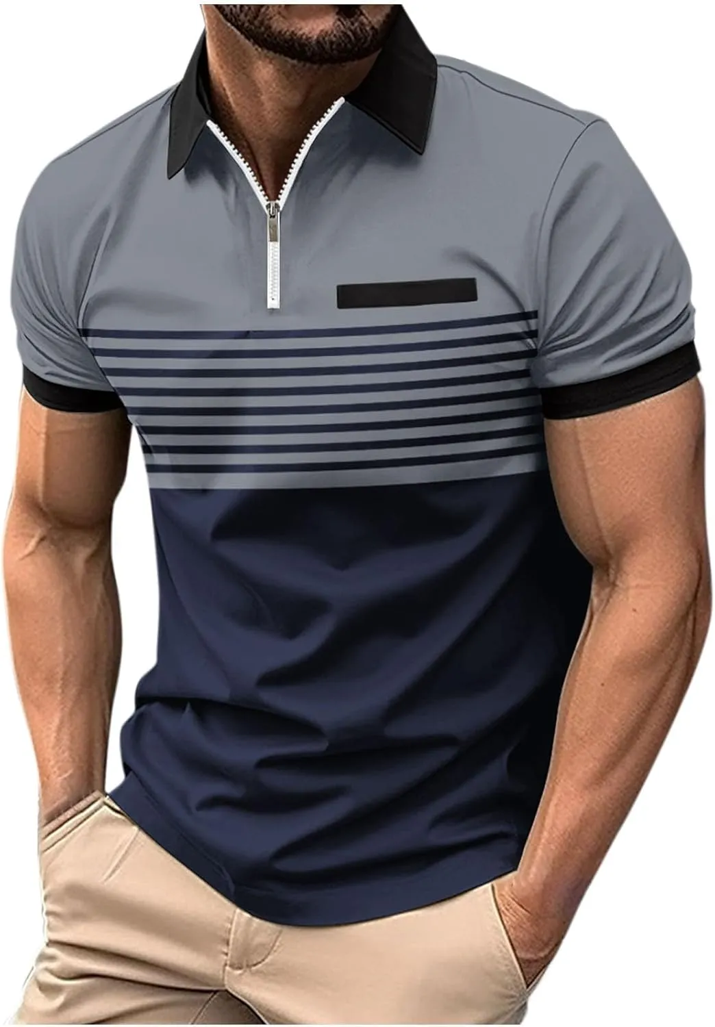 Muscularfit Mens Shirts Casual Stylish Button Down Short Sleeve Polo Shirt Summer Vacation Shirts Loose Athletic Pullover Tee