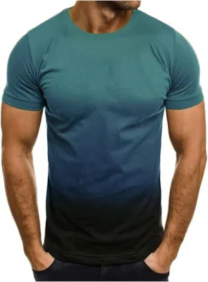 Muscularfit Mens Shirts Summer Casual Short Sleeve Crewneck Shirt Vintage Gradient Color Gym Workout Tee Tops Loose Pullover
