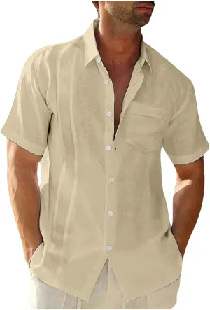 Muscularfit Mens Short Sleeve Button Down Shirts Summer Causal Solid Cotton Linen Shirt Loose Fit Gym Workout Tee Tops 2024