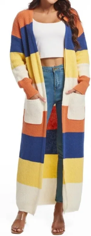 Nimsruc Long Cardigan Sweaters for Women Patchwork Open Front Knit Sweater