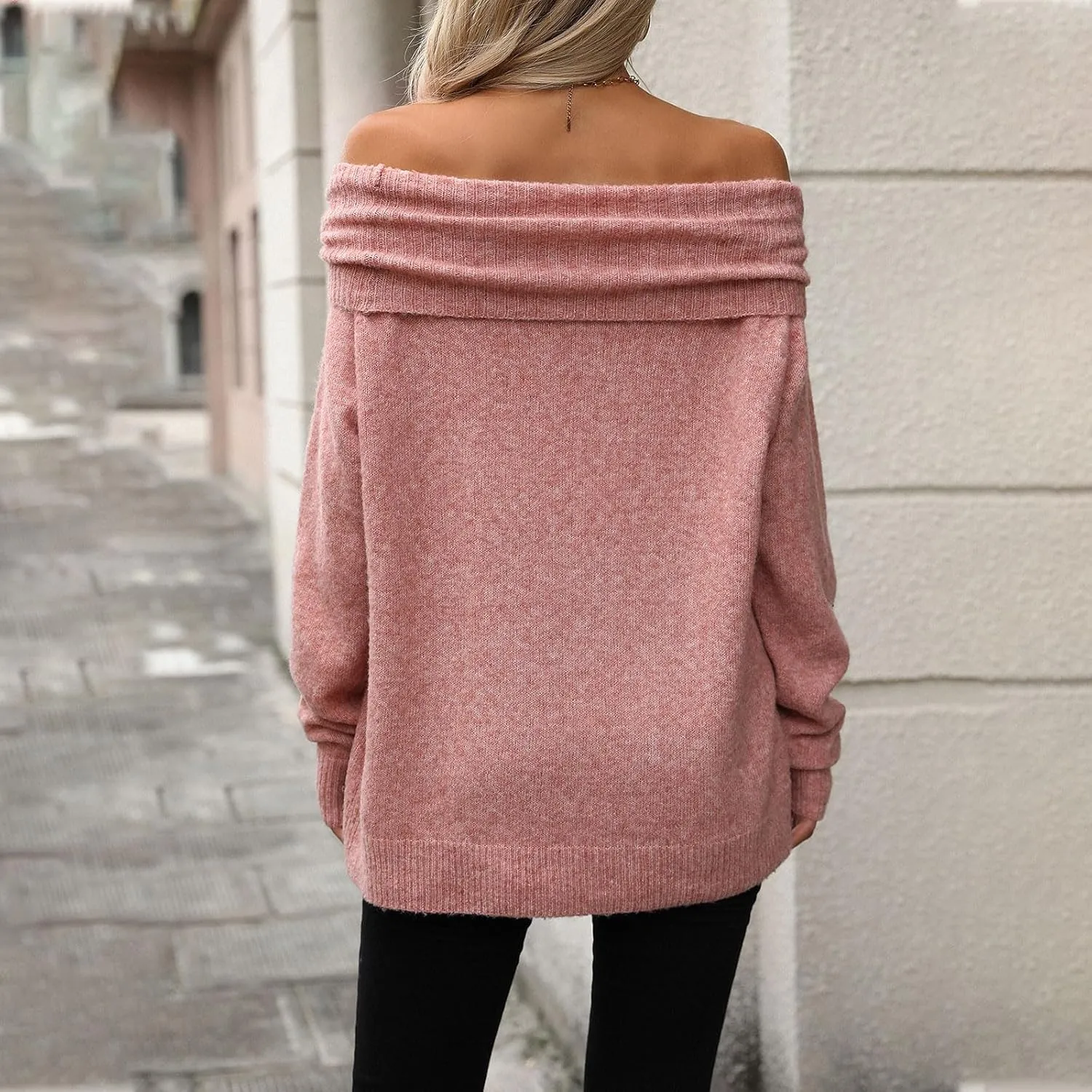 Off The Shoulder Sweater for Women Fall Long Sleeve Top 2024 Outfits Loose Knitted Winter Pullover Sweaters Plus Size