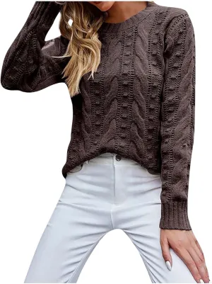 Oversized Sweater 90s Vintage Knitted Sweater for Women Long Sleeve Cable Knit Crewneck Pullover Tops Plus Size