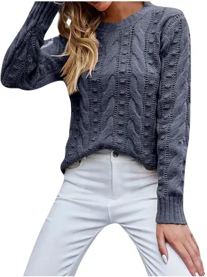 Oversized Sweater 90s Vintage Knitted Sweater for Women Long Sleeve Cable Knit Crewneck Pullover Tops Plus Size