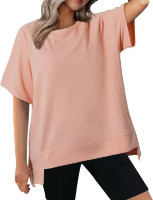 Oversized T Shirts for Women Crewneck Short Sleeve Casual Summer Tunic Tops Trendy Solid Loose Fit High Low Blouses