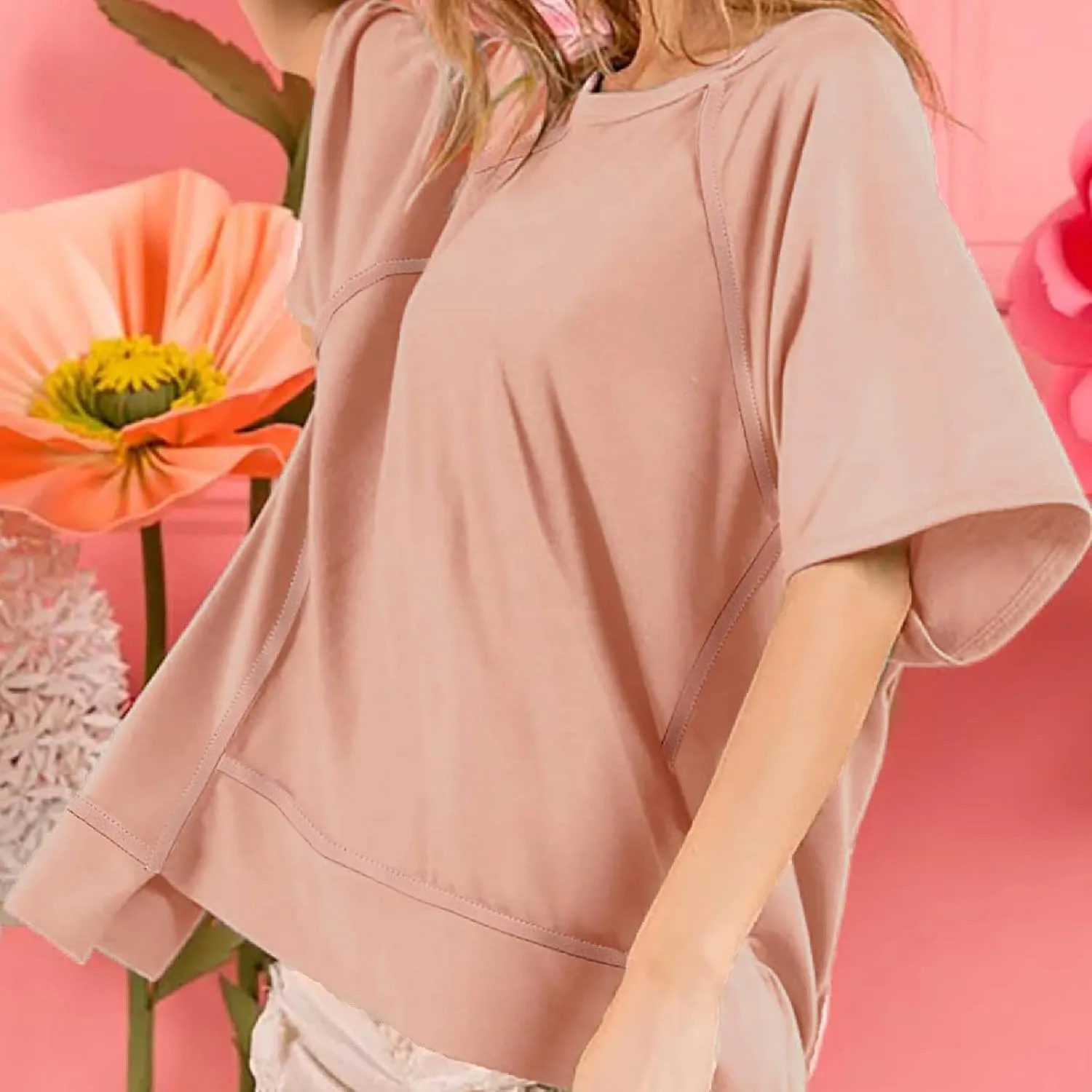 Oversized T Shirts for Women Crewneck Short Sleeve Casual Summer Tunic Tops Trendy Solid Loose Fit High Low Blouses