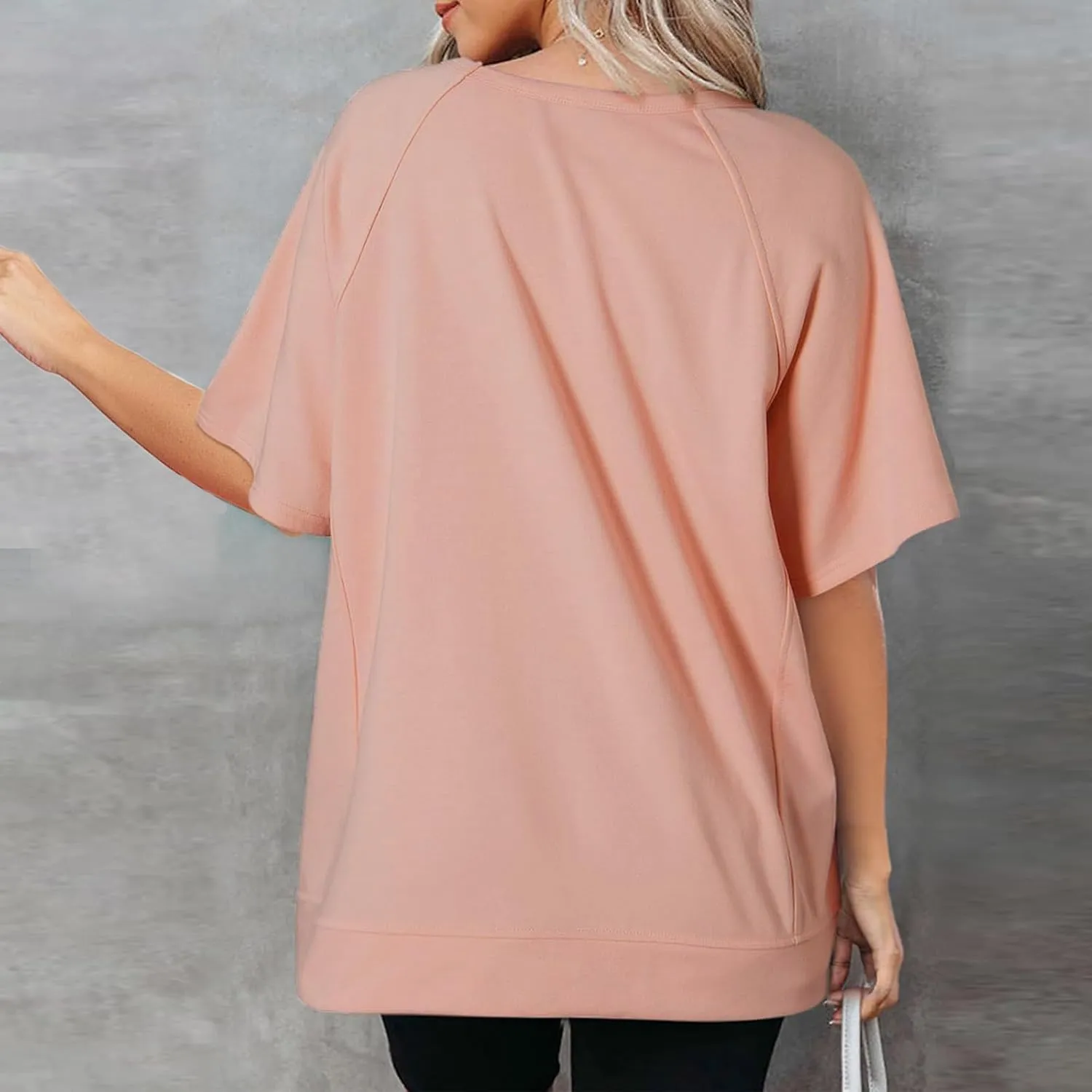 Oversized T Shirts for Women Crewneck Short Sleeve Casual Summer Tunic Tops Trendy Solid Loose Fit High Low Blouses